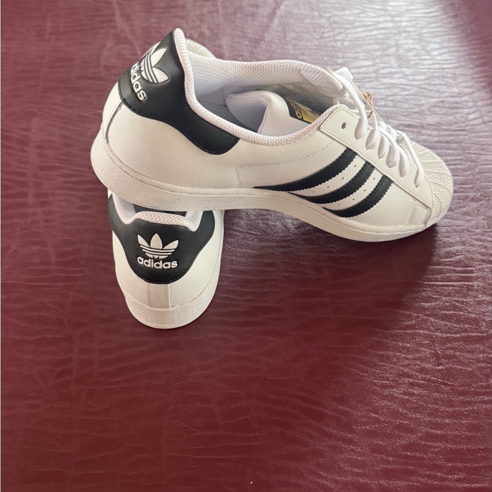 Adidas Originals White and Black Sneakers with Gold Logo, brand new